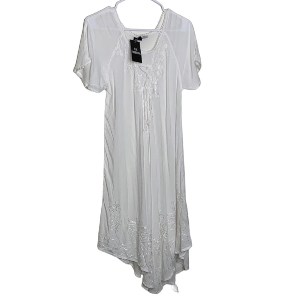 T16 SL fashion midi maxi white dress lightweight summer dress size xl